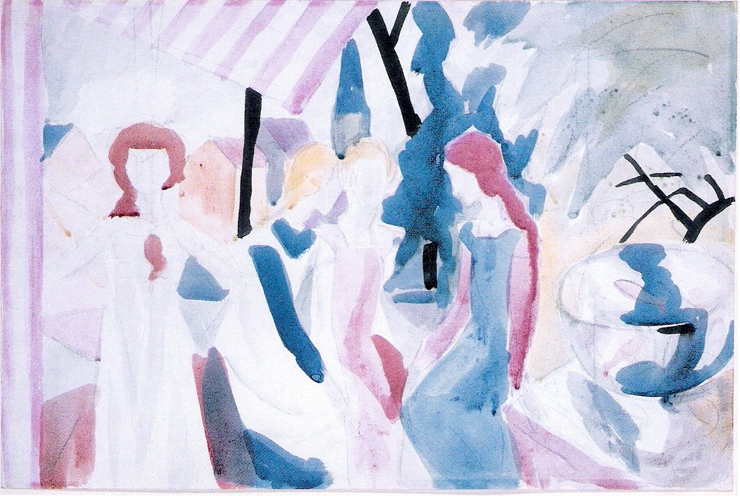 Fire jenter på en arbor av August Macke