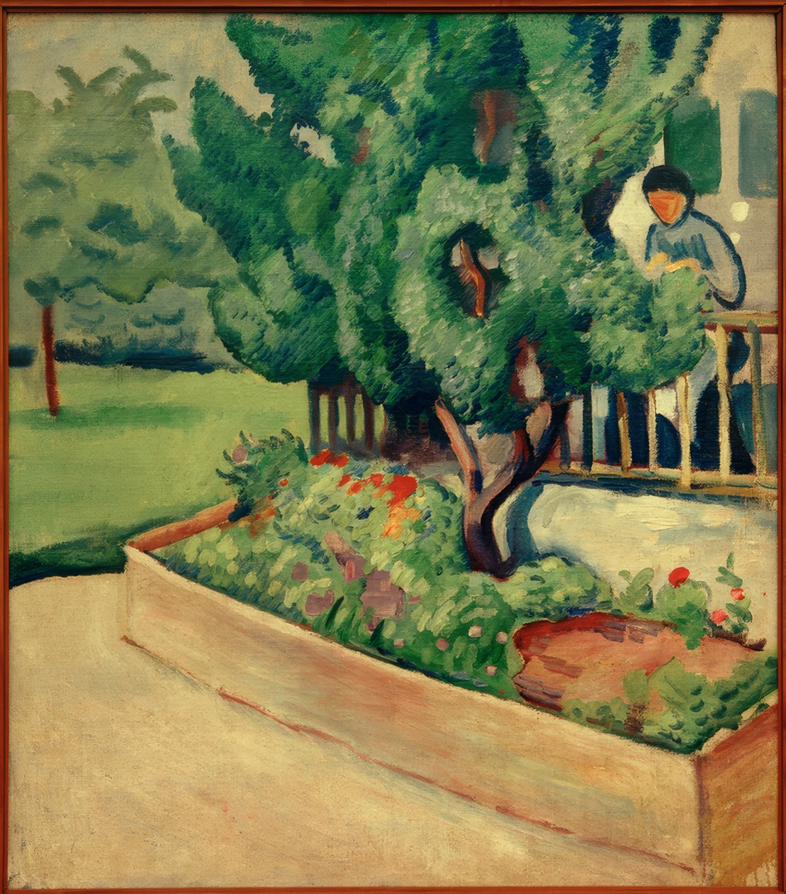 Foran huset i Tegernsee I av August Macke