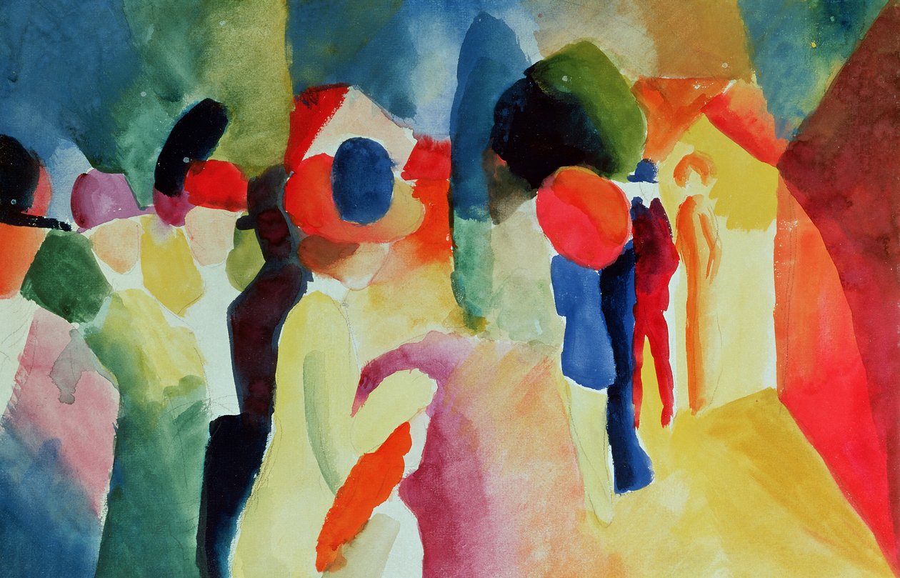 Kvinne med gul jakke, 1913 (akvarell) av August Macke