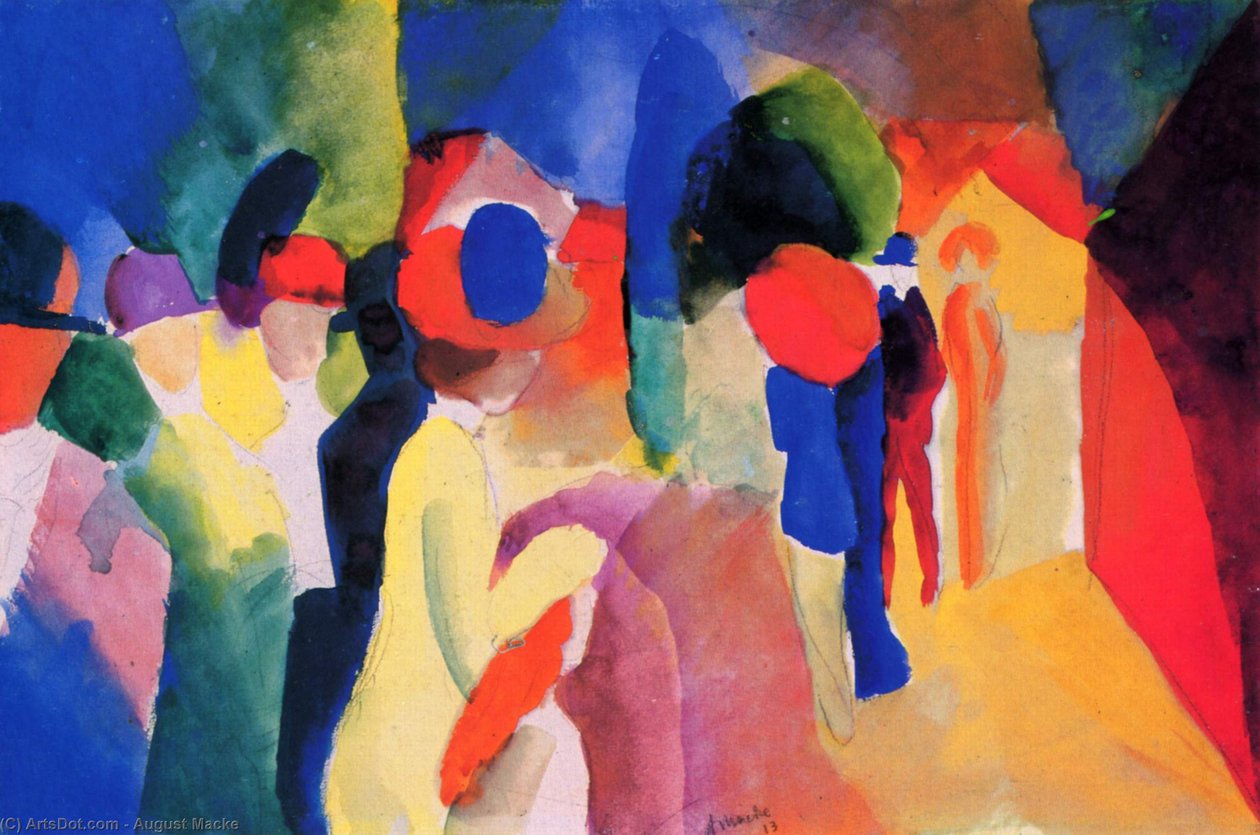 kvinne med en gul jakke av August Macke