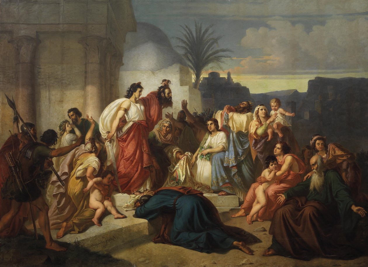 Judith viser hodet til Holofernes til Bethulers av August von Heckel