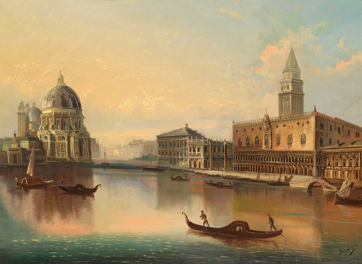 Motiv fra Venezia med utsikt over Santa Maria della Salute av August von Siegen