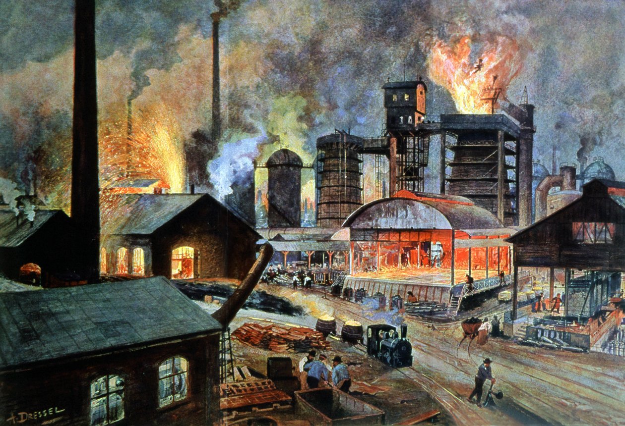 Metallbearbeidingsfabrikk i Tyskland, ca. 1890 (illustrasjon) av August (after) Dressel