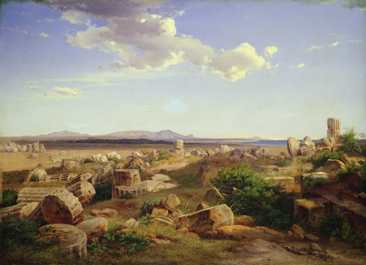 Tempelruinene ved Selinunte (olje på lerret) av August Bromeis