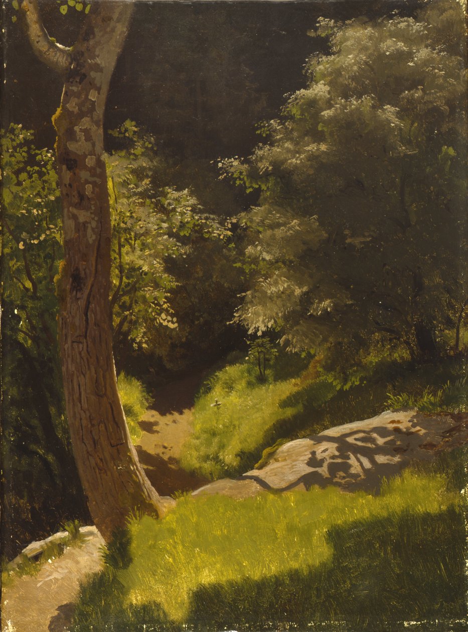 Parklandskap med hagesti (olje på lerret) av August Cappelen