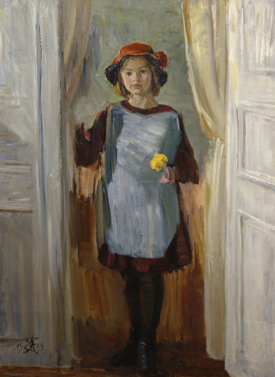 Pike i døråpning (Maria Eiebakke) 1918 (olje på lerret) av August Eiebakke