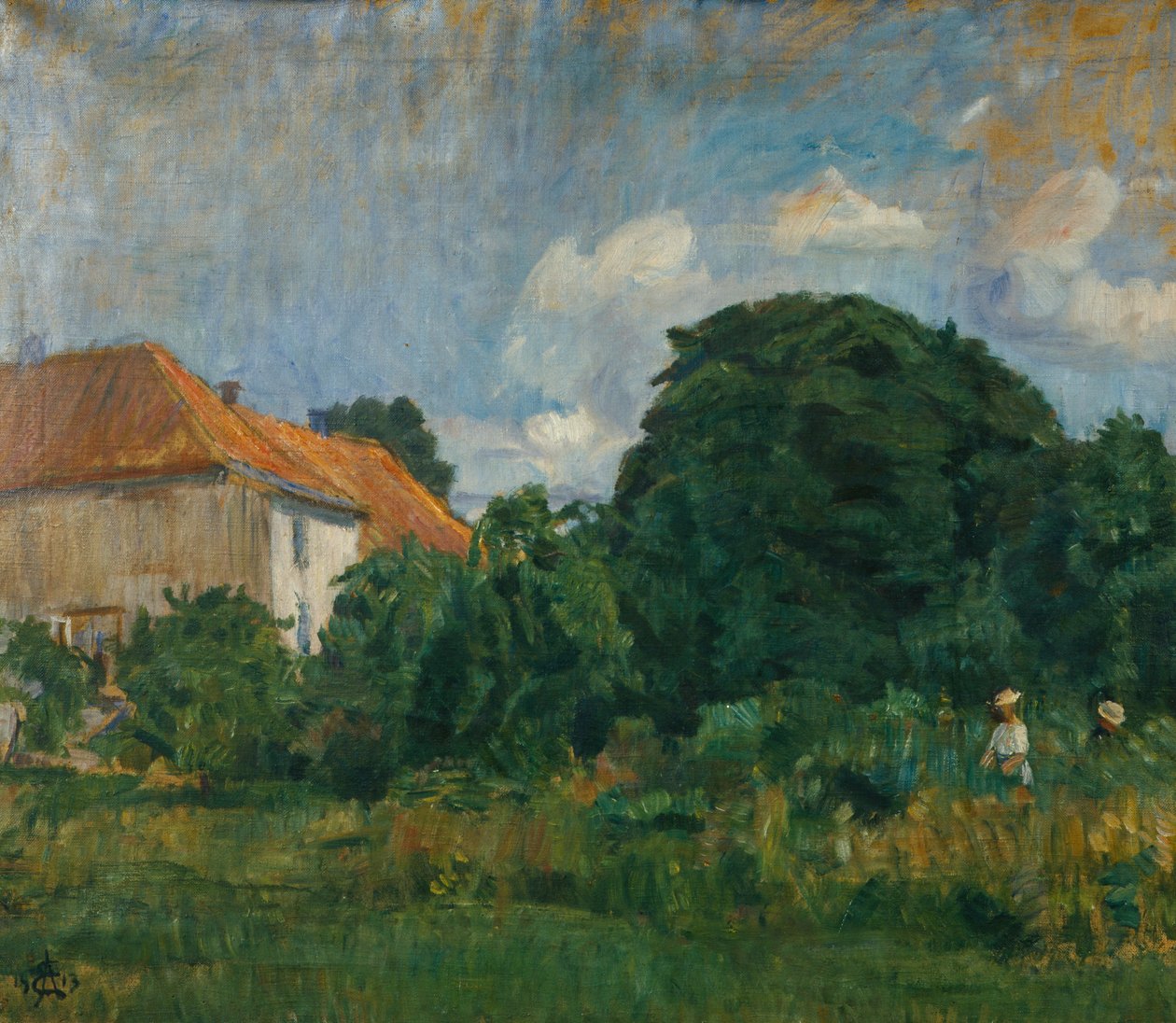 Sommerbilde med hus av August Eiebakke