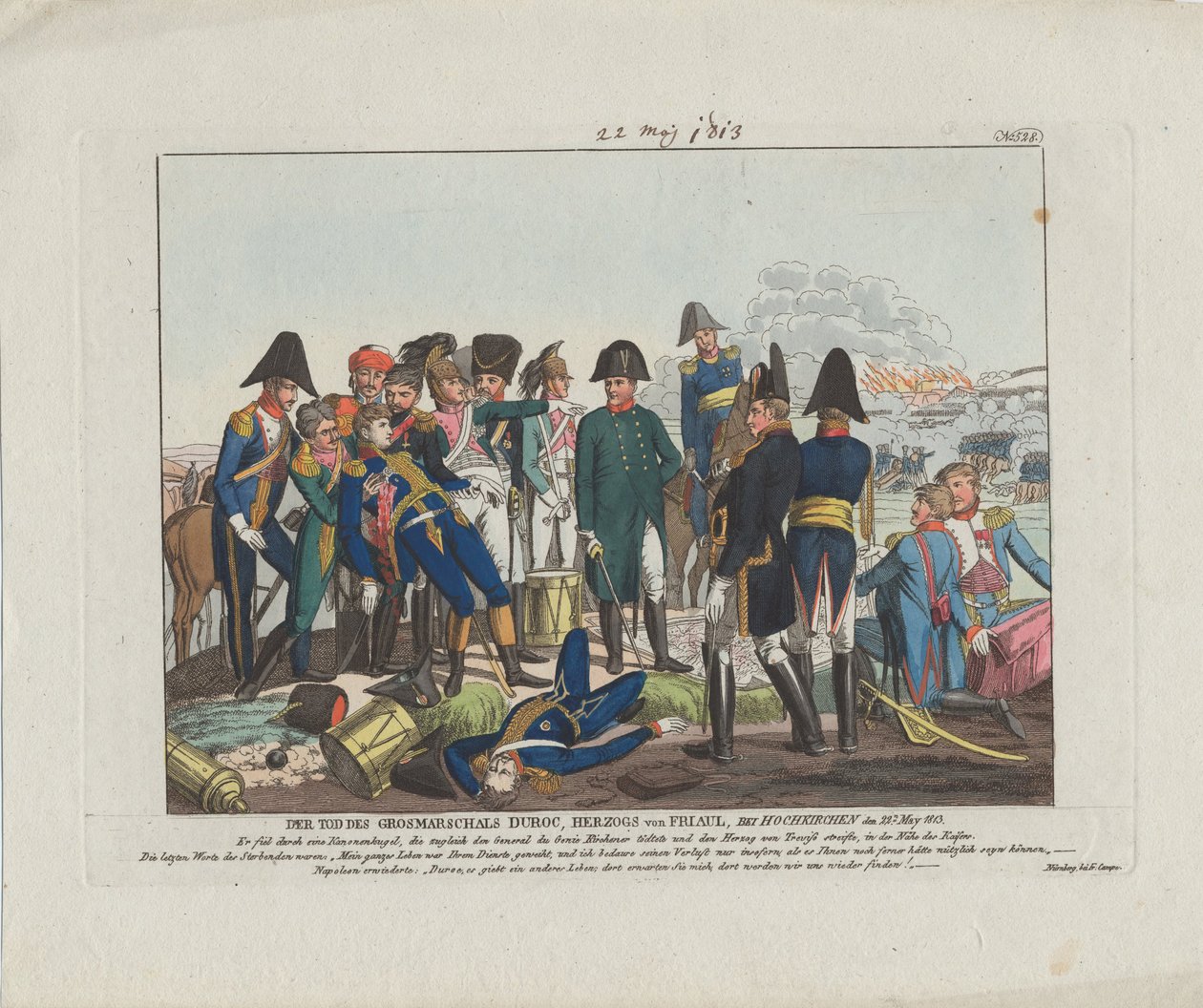 Marskalk Durocs død i Hochkirchen 22. mai 1813 av August Friedrich Andreas Campe