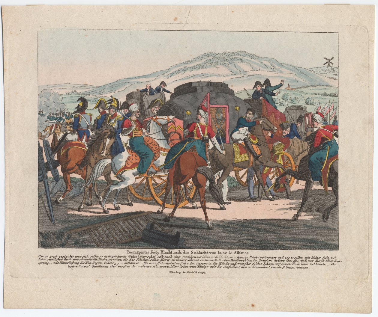 The Flight of Napoleon etter slaget ved Waterloo av August Friedrich Andreas Campe