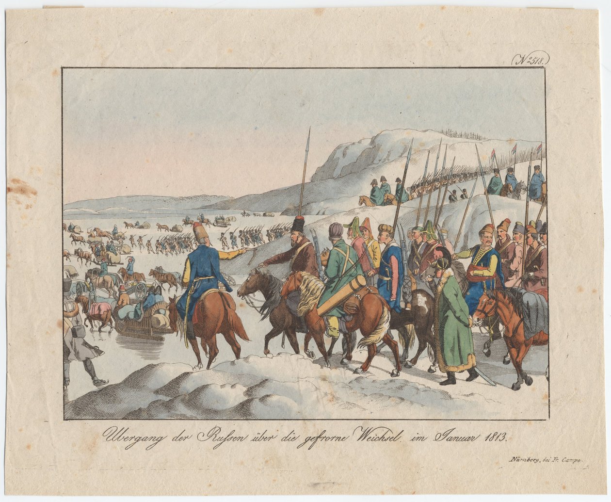 Den russiske hæren krysser Vistula i januar 1813, ca. 1815 av August Friedrich Andreas Campe