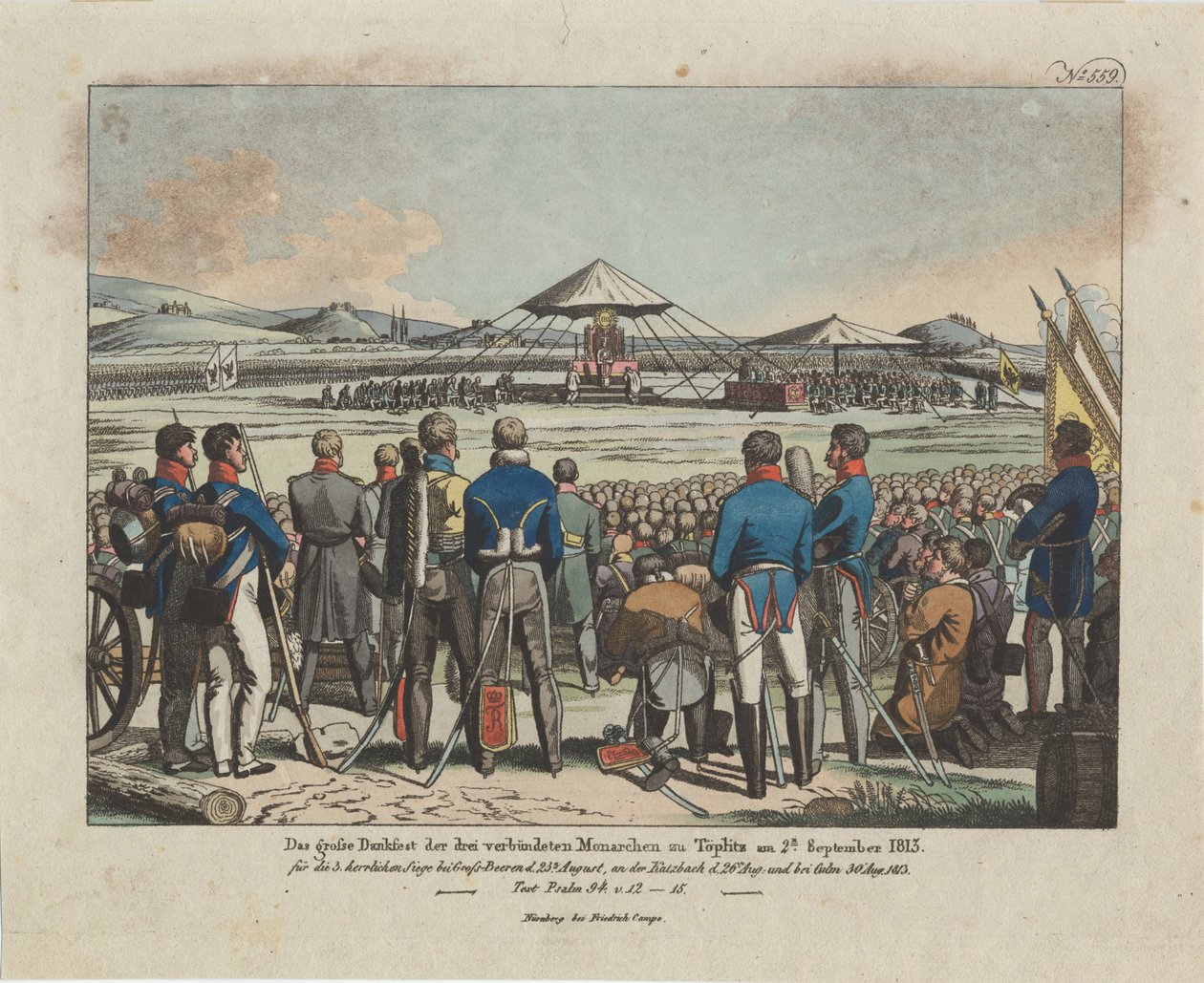 Den store festen for de tre allierte monarkene i Teplitz Teplice 2. september 1813 av August Friedrich Andreas Campe