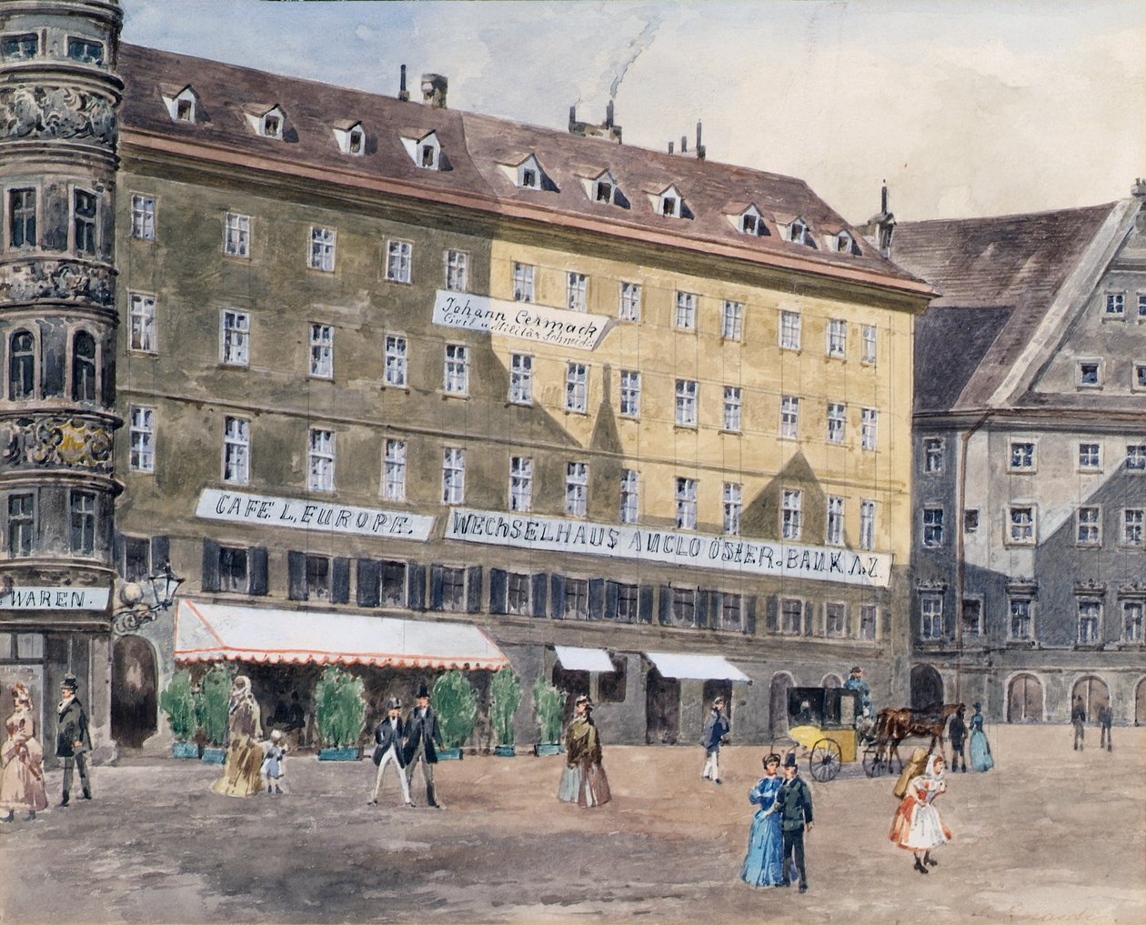 Det tidligere brannstedet ved Stephansplatz i Wien med Café L