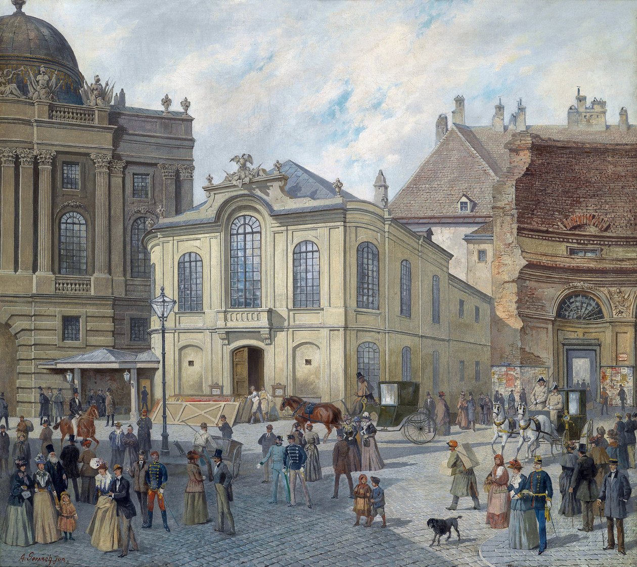 Det gamle Burgtheater i Wien - August Gerasch (1822-1908). Olje på lerret, ca. 1900. Mål: 78x87 cm. Privat samling av August Gerasch