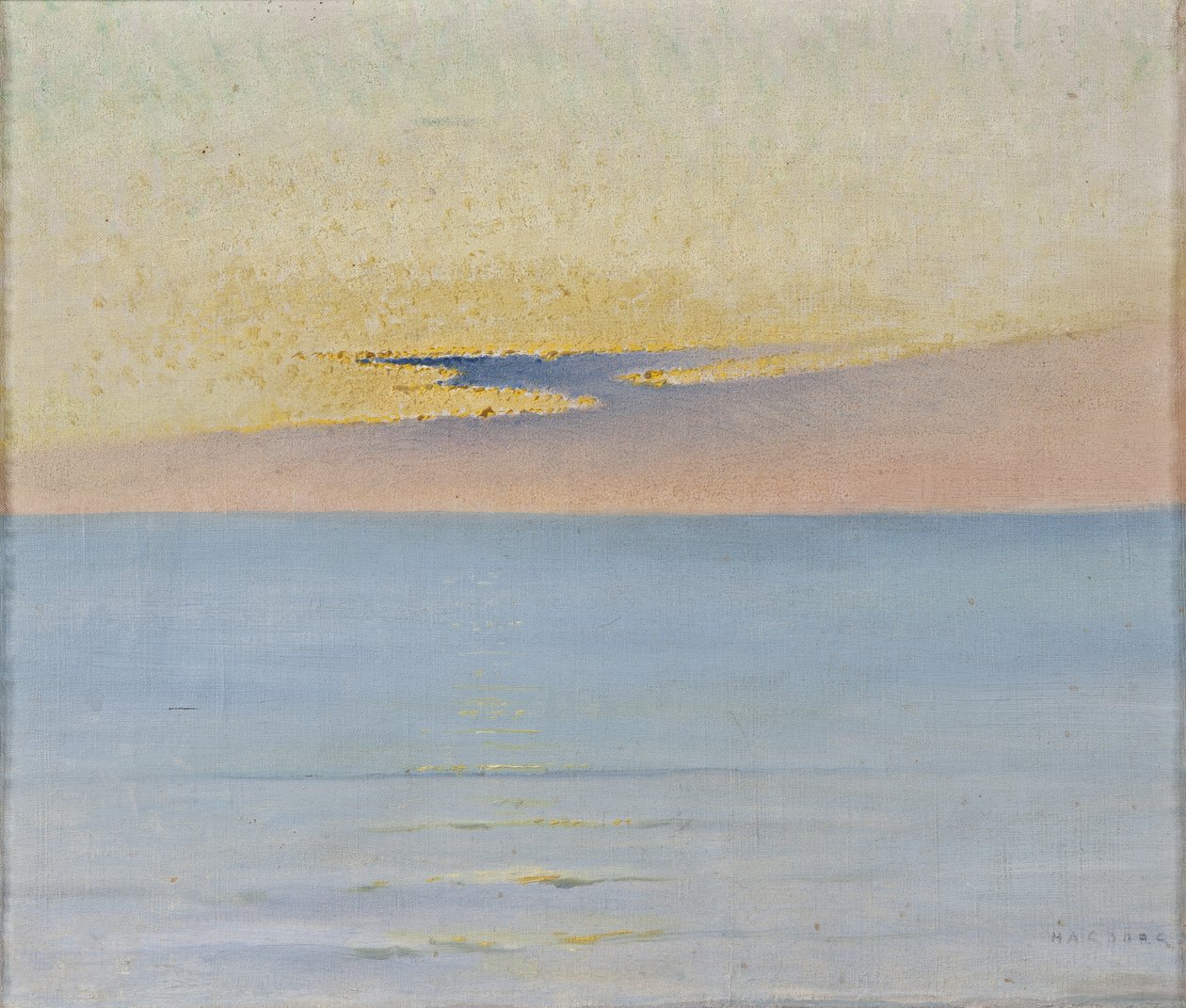 Sjø i solnedgang av August Hagborg