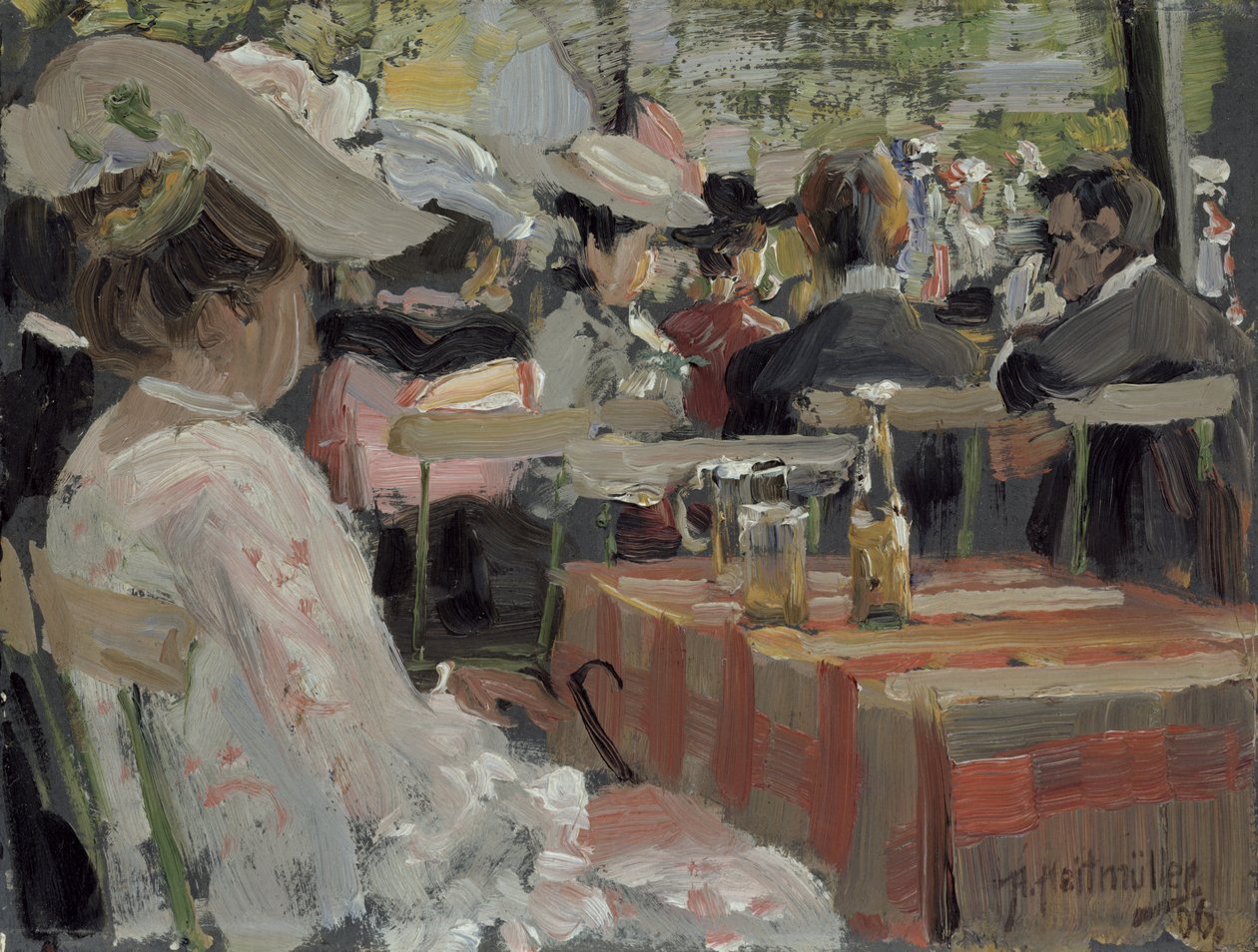 A Garden Restaurant, 1906 (olje på kort) av August Heitmuller