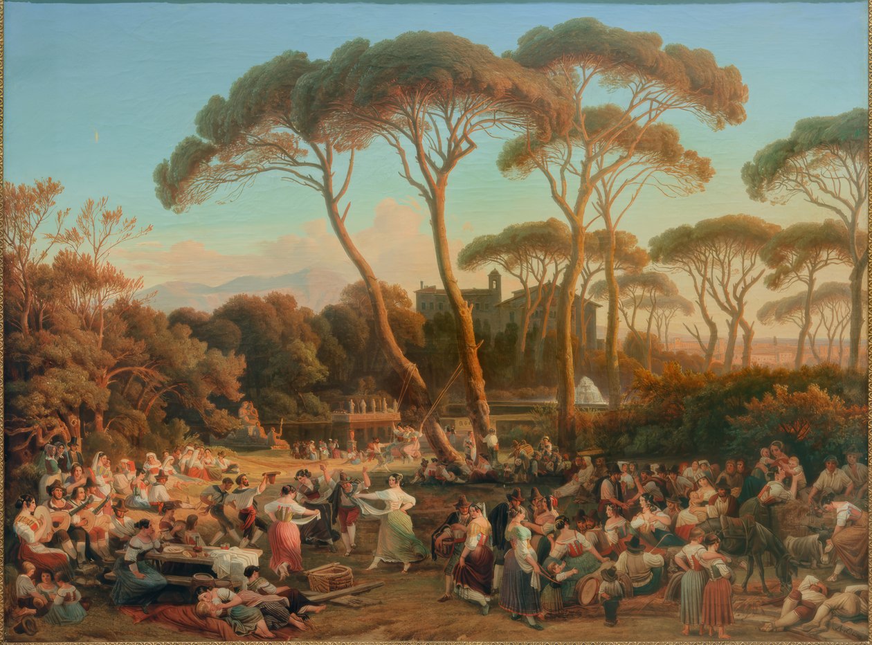 Romersk festival i parken Villa Borghese av August Lucas