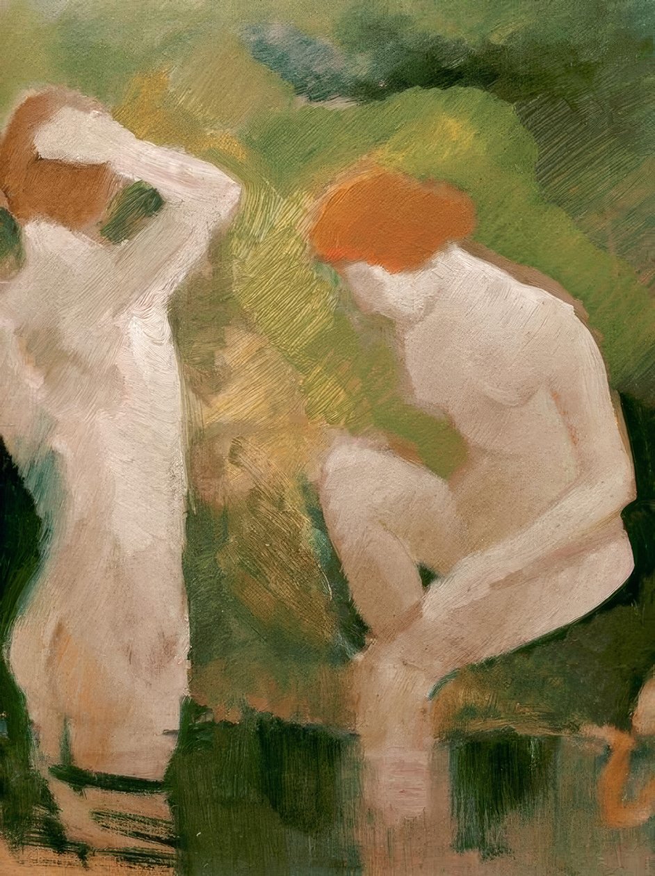 Badende i den grønne skråningen av August Macke