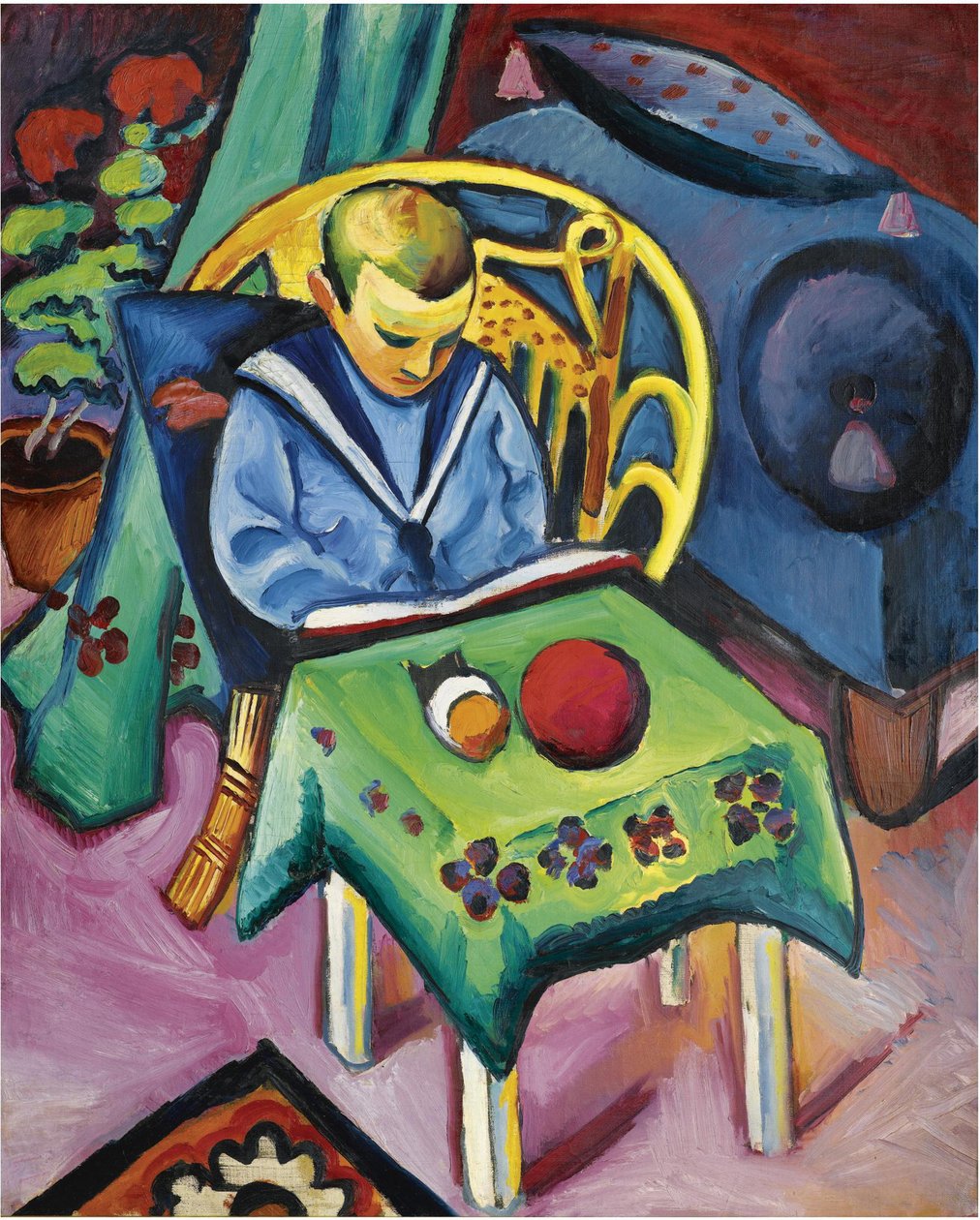 Gutt med bok og leker, 1912 av August Macke