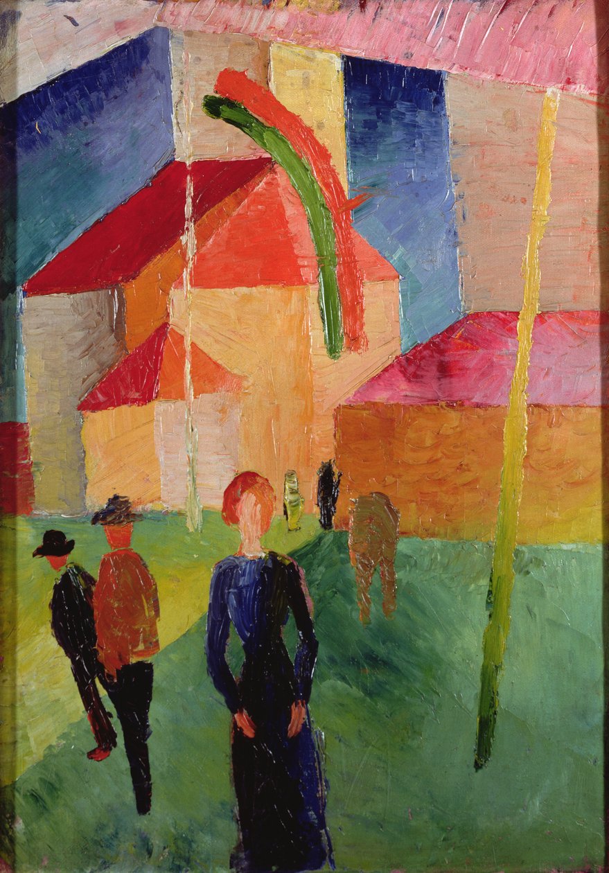 Kirke dekorert med flagg (olje på lerret) av August Macke