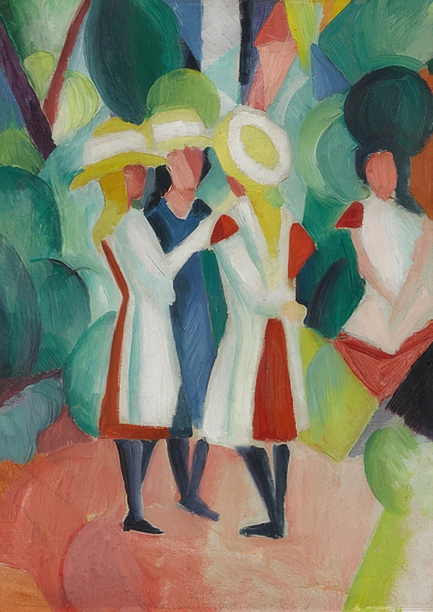 Tre jenter med gule stråhatter (I). 1913 av August Macke