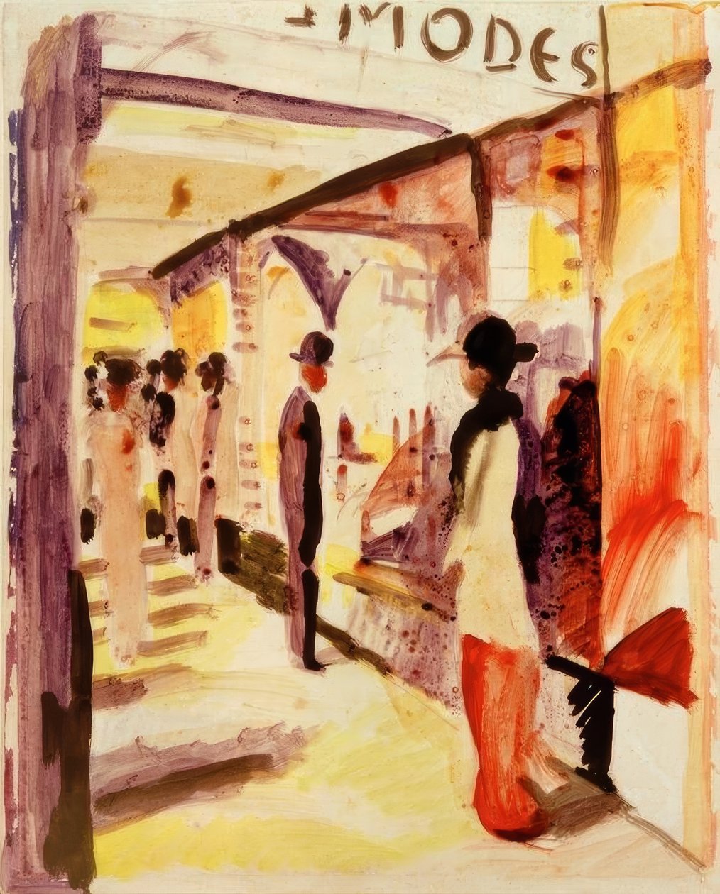 En handlegate under arbors av August Macke