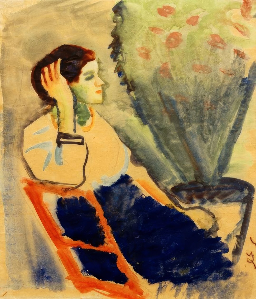 Kvinne på rød stol av August Macke