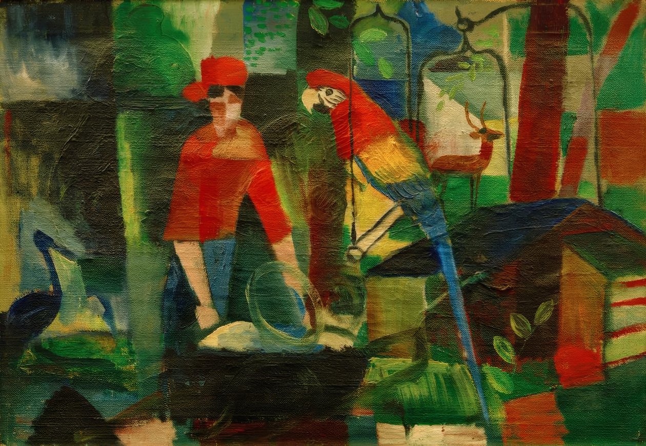 Kvinne med en papegøye i et landskap av August Macke