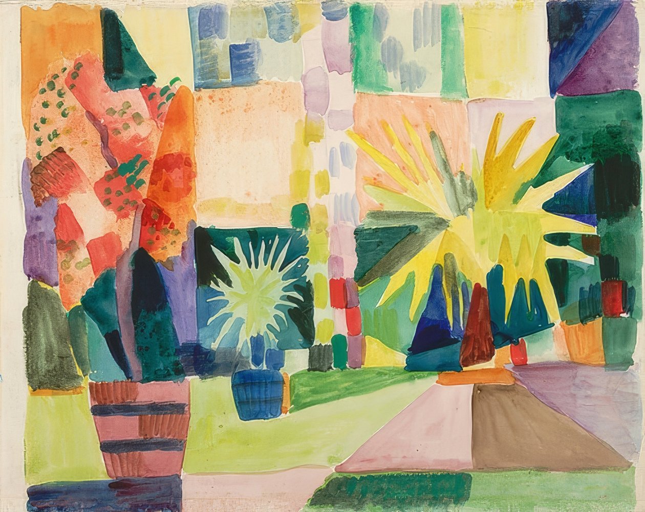 Hage ved innsjøen Thun (granatepletre og palmetre i hagen). 1914 av August Macke
