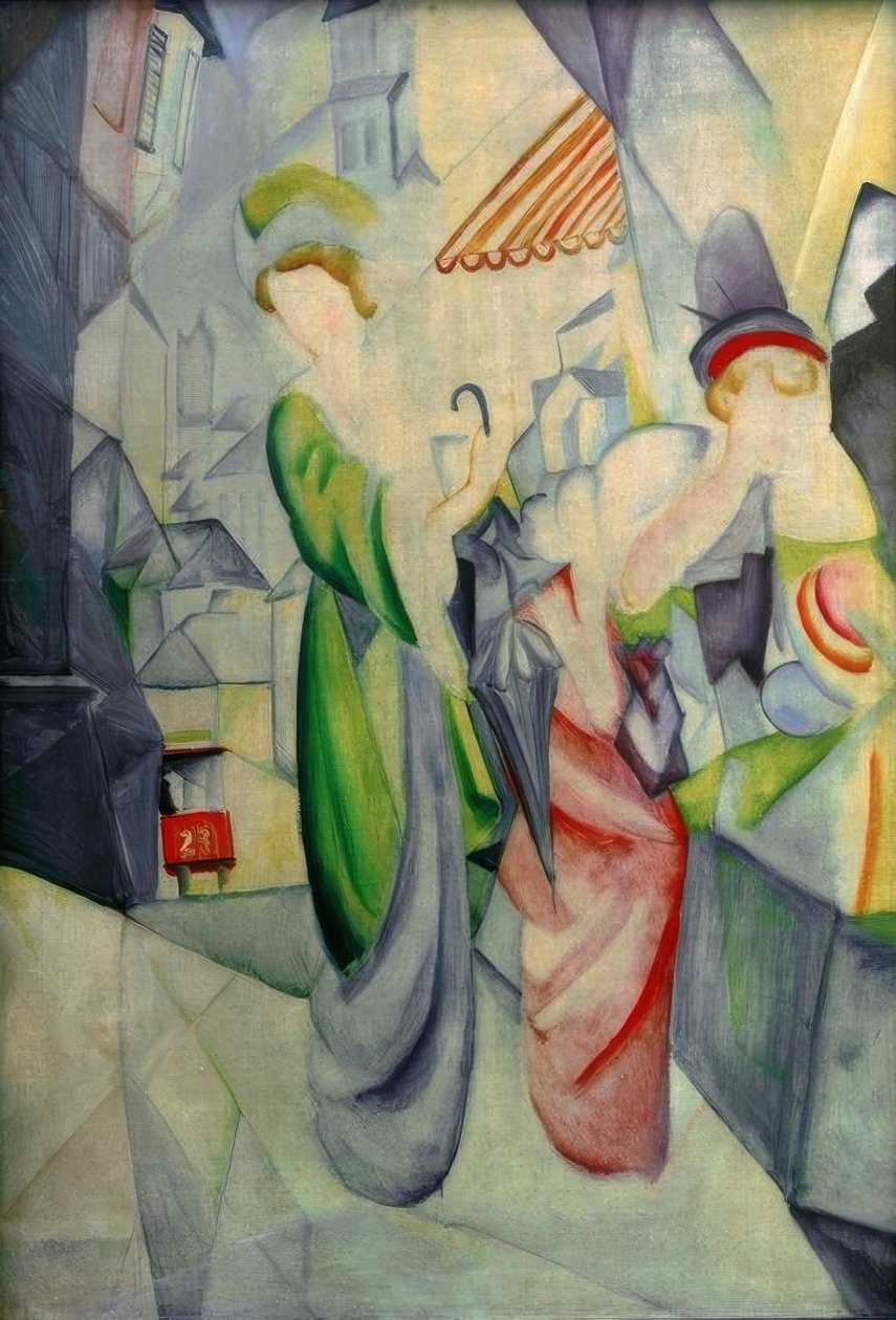 Lyse kvinner foran hattebutikken av August Macke
