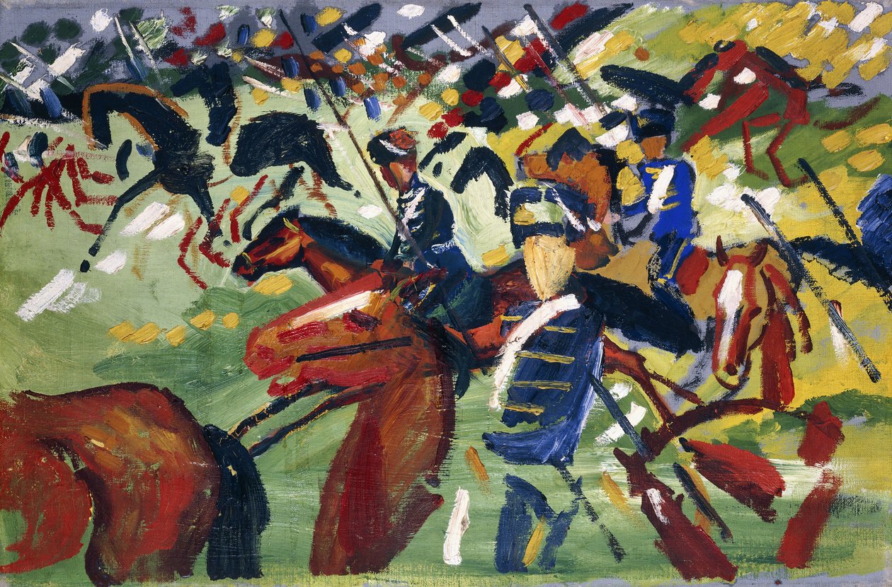 Husarer på vei, 1913 av August Macke
