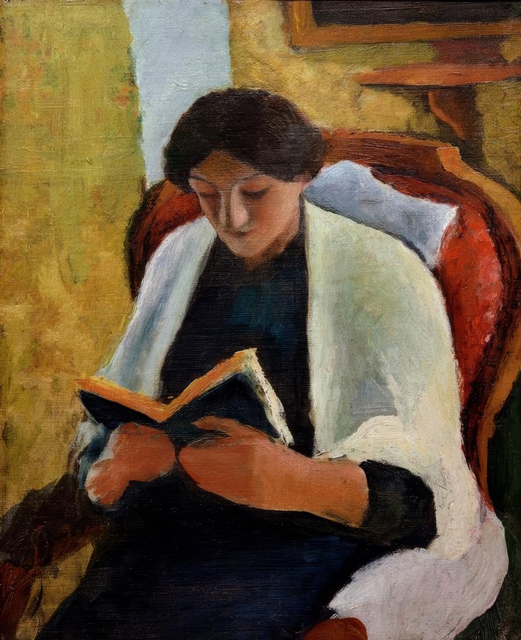 Lesende kvinne i den røde lenestolen av August Macke