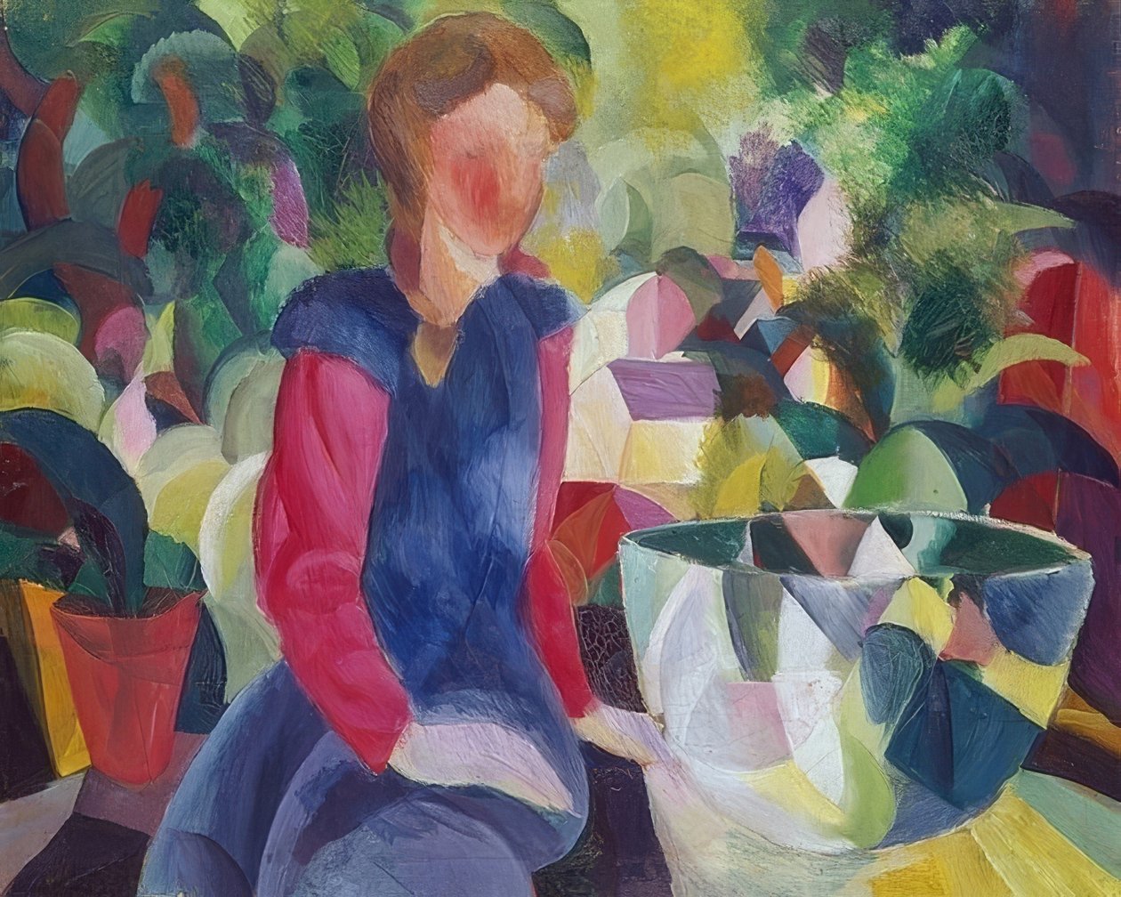 Jente med fiskeskål. 1914 av August Macke