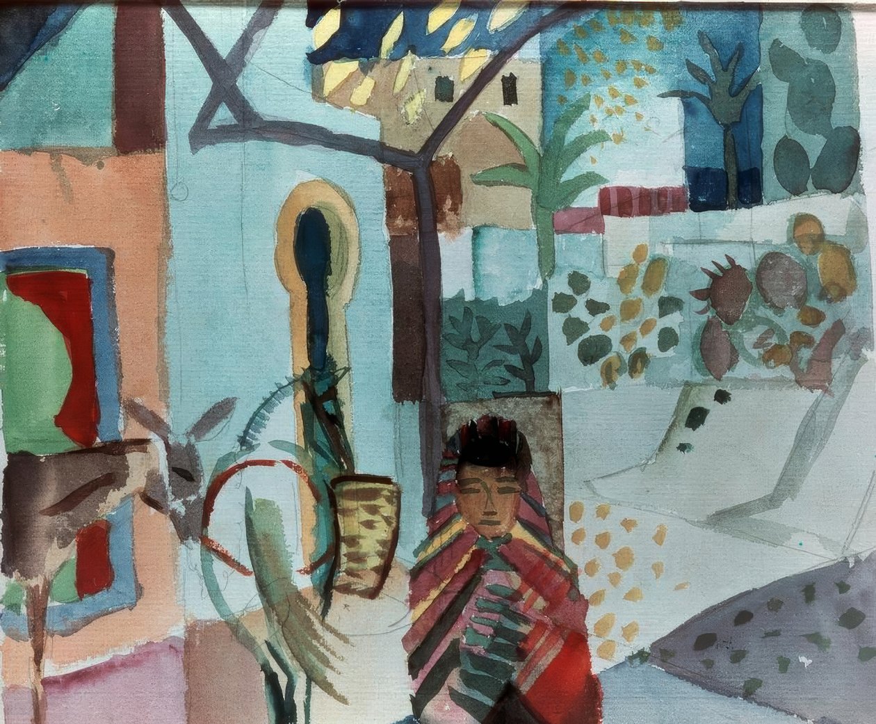 Jente med hest og esel av August Macke