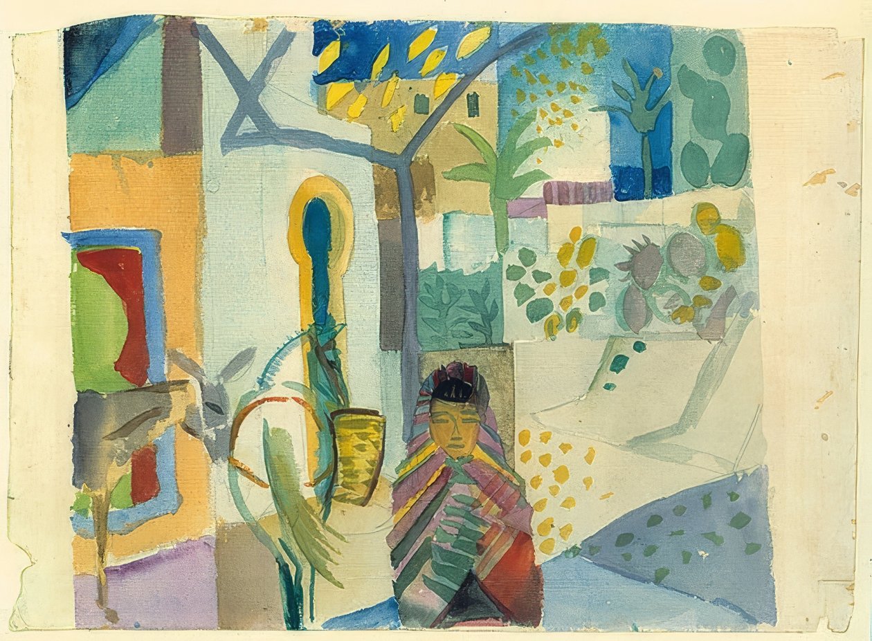 Jente med hest og esel. 1914 av August Macke