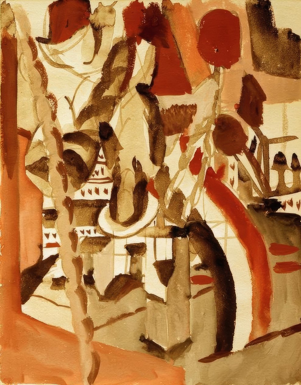 Jente foran en by av August Macke