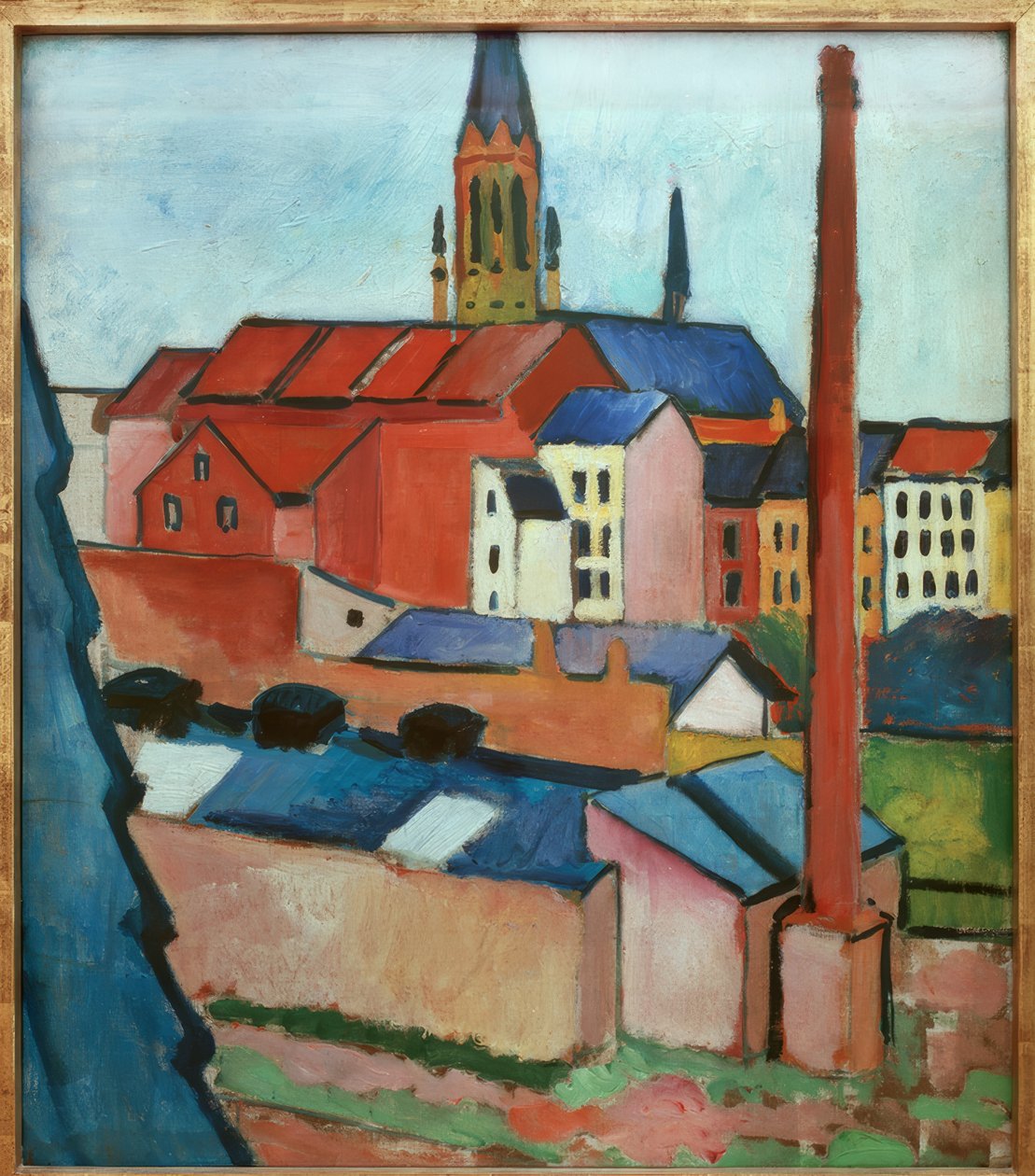Marienkirche med hus og skorstein av August Macke