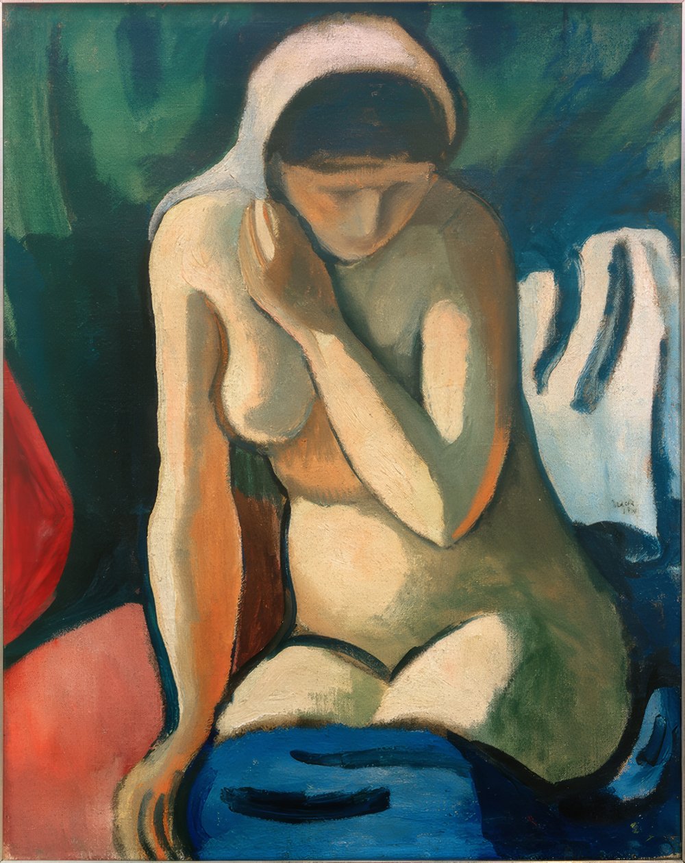 Naken jente med hodeskjerf av August Macke