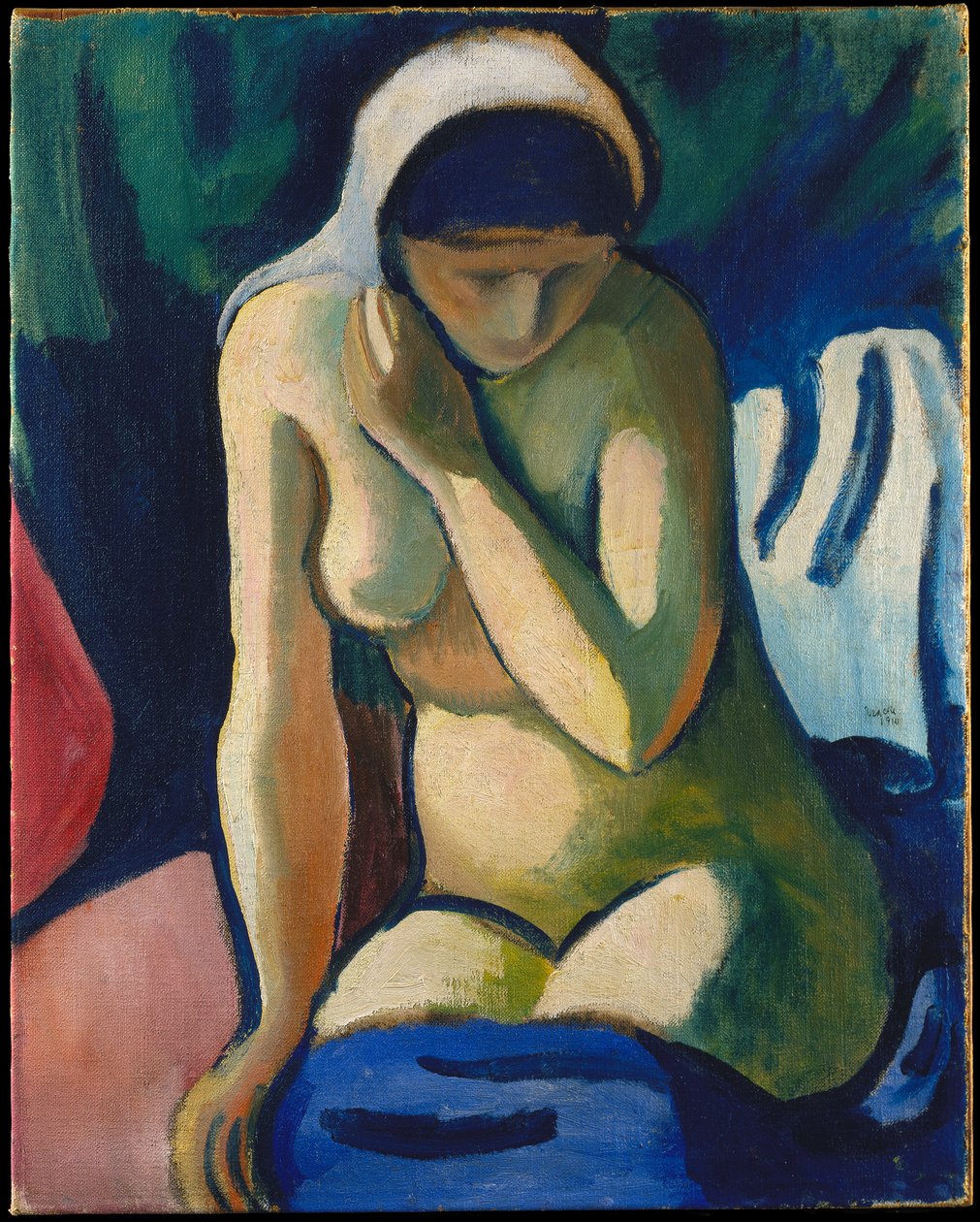 Naken jente med hodesjal av August Macke