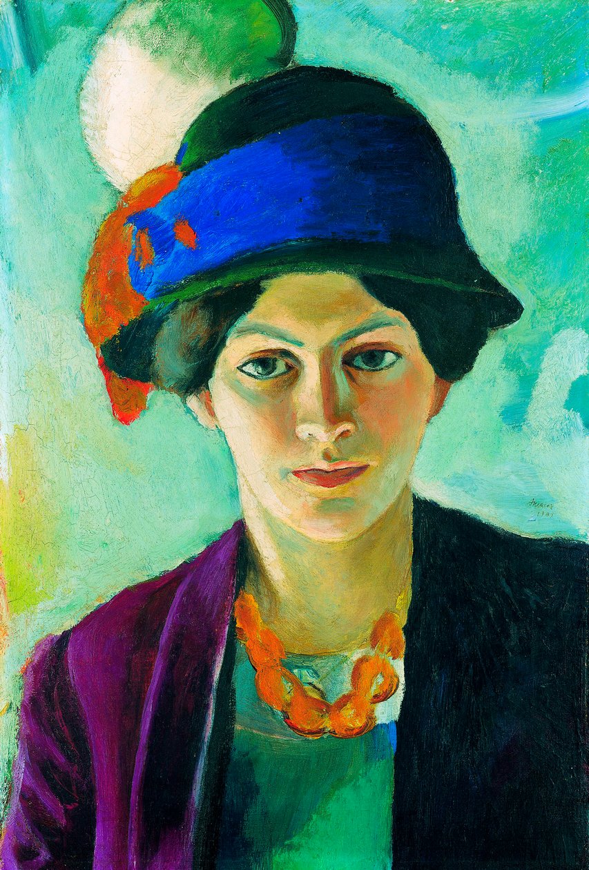 ""Portrett av kunstnerens kone med hatt"" (kunstnerens kone med hatt) Maleri av August Macke (1887-1914) av August Macke