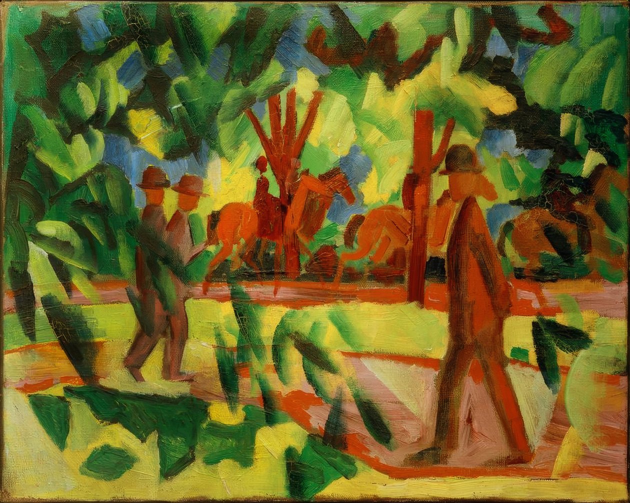 Ryttere og turgåere i alléen av August Macke