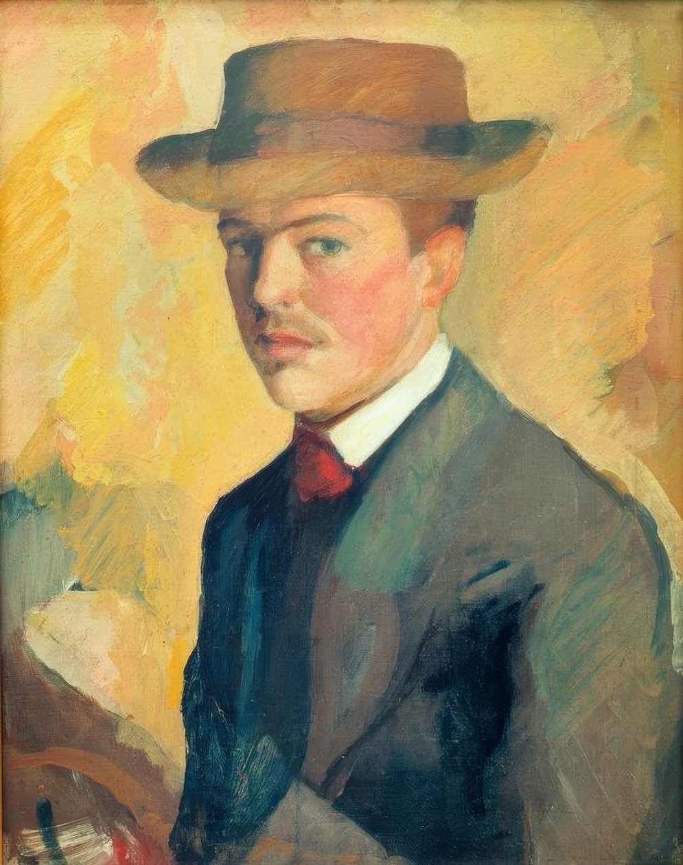 Selvportrett med hatt av August Macke