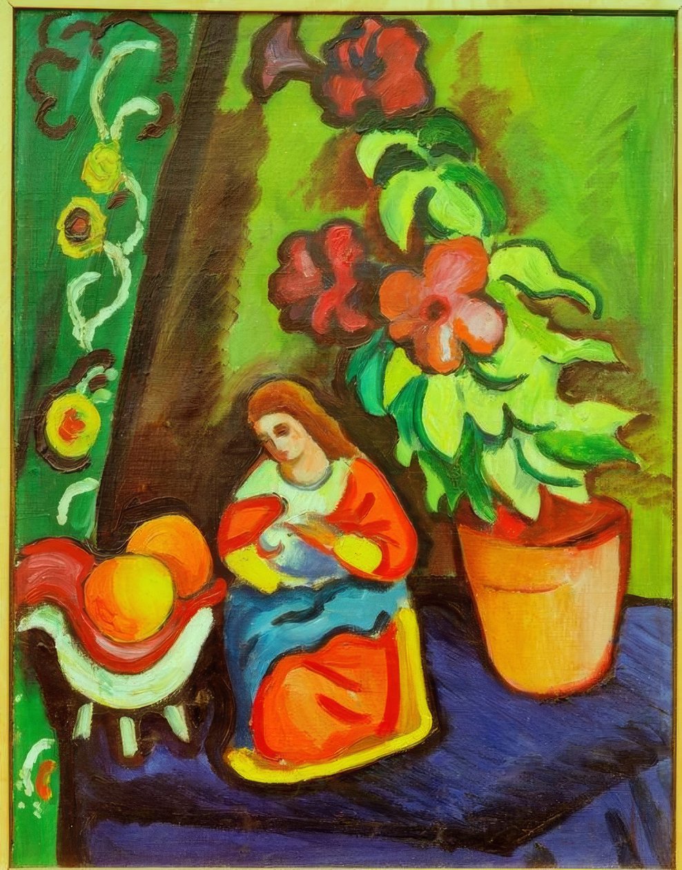 Stilleben med Madonna, petunia og epler av August Macke