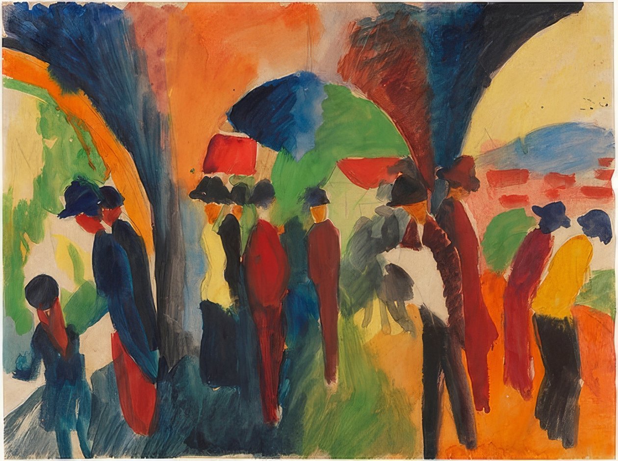 Under arbours of Thun (et motiv for en turgåer). 1913 av August Macke