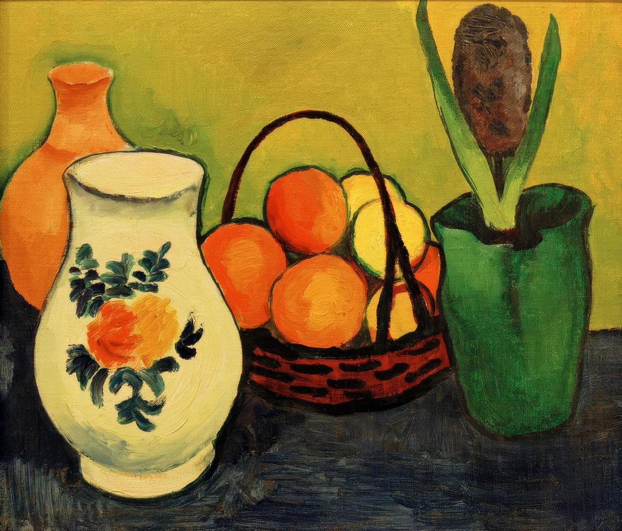 Hvit kanne med blå frukt av August Macke