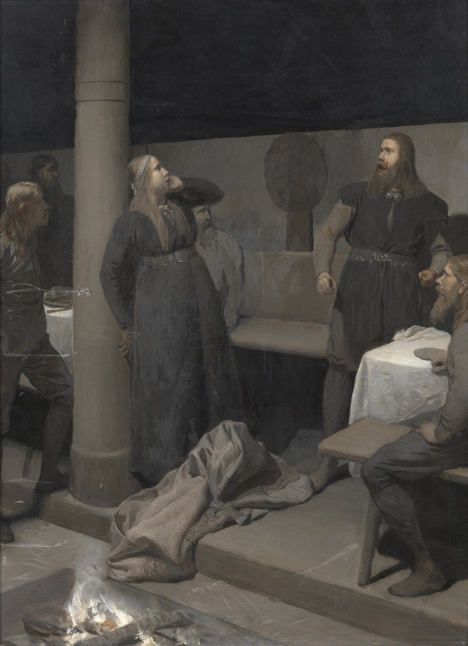 Historien om brente Njáll: Gunnar og Hallgerðr, ca. 1895. av August Malmström