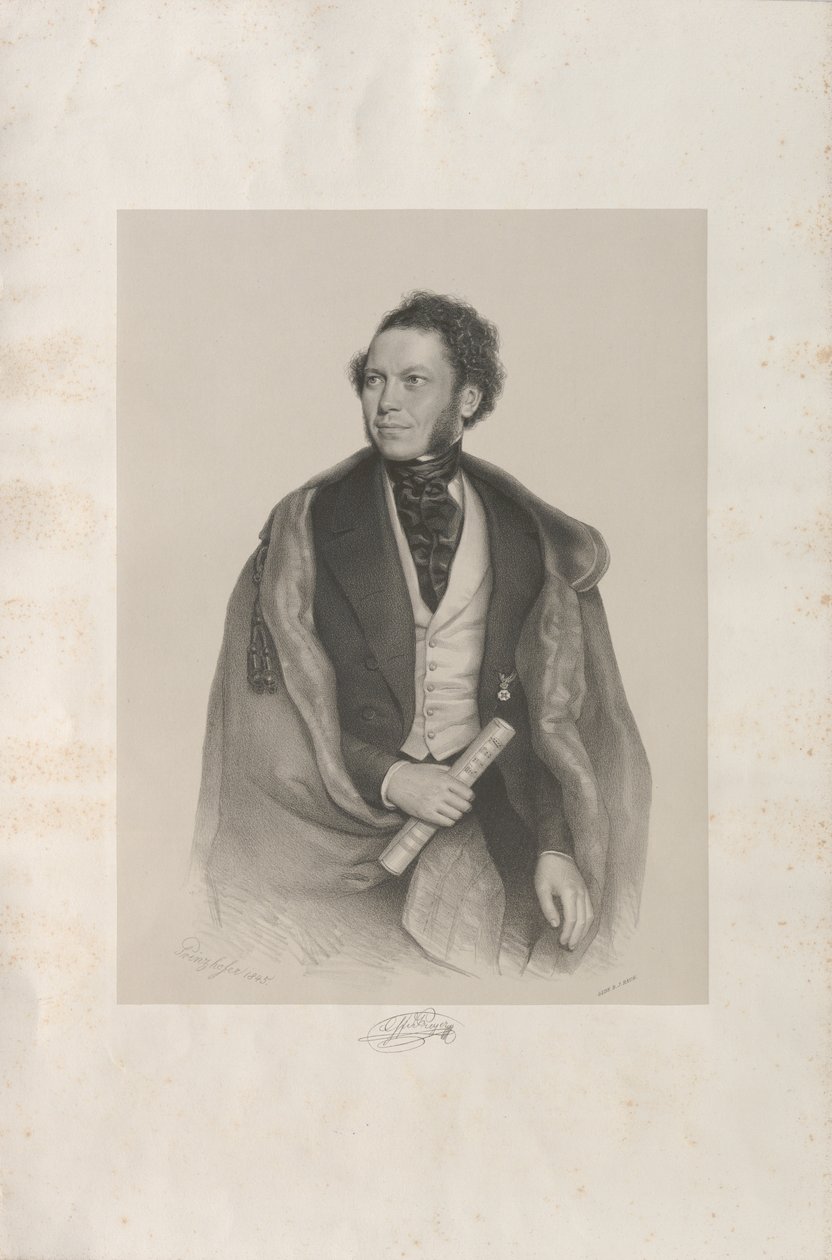 Portrett av komponisten og dirigenten Gottfried von Preyer 1807-1901, 1845. av August Prinzhofer