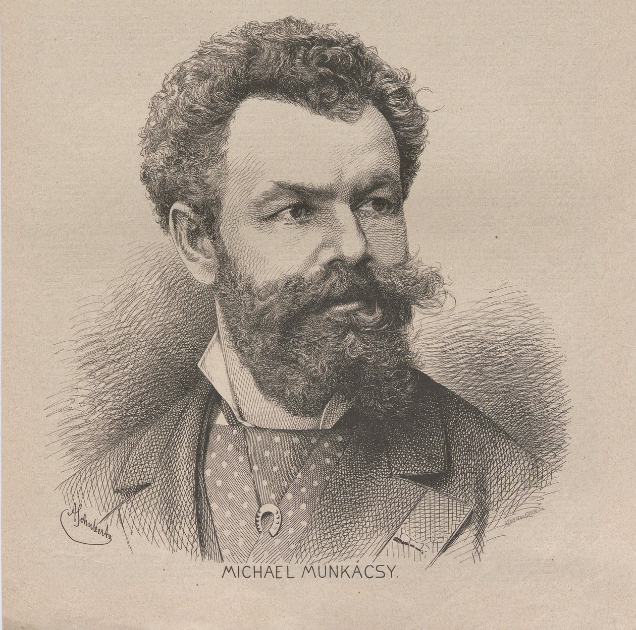 Portrett av kunstneren Mihály von Munkácsy 1844-1900, 1880. av August Schubert