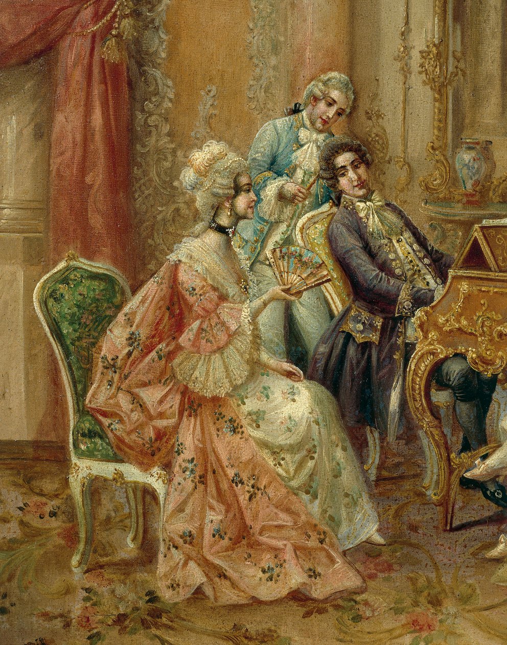 Ved piano, av Stephan Sedlacek (1868-1936), olje på lerret, Detalj av August Stephan Sedlacek