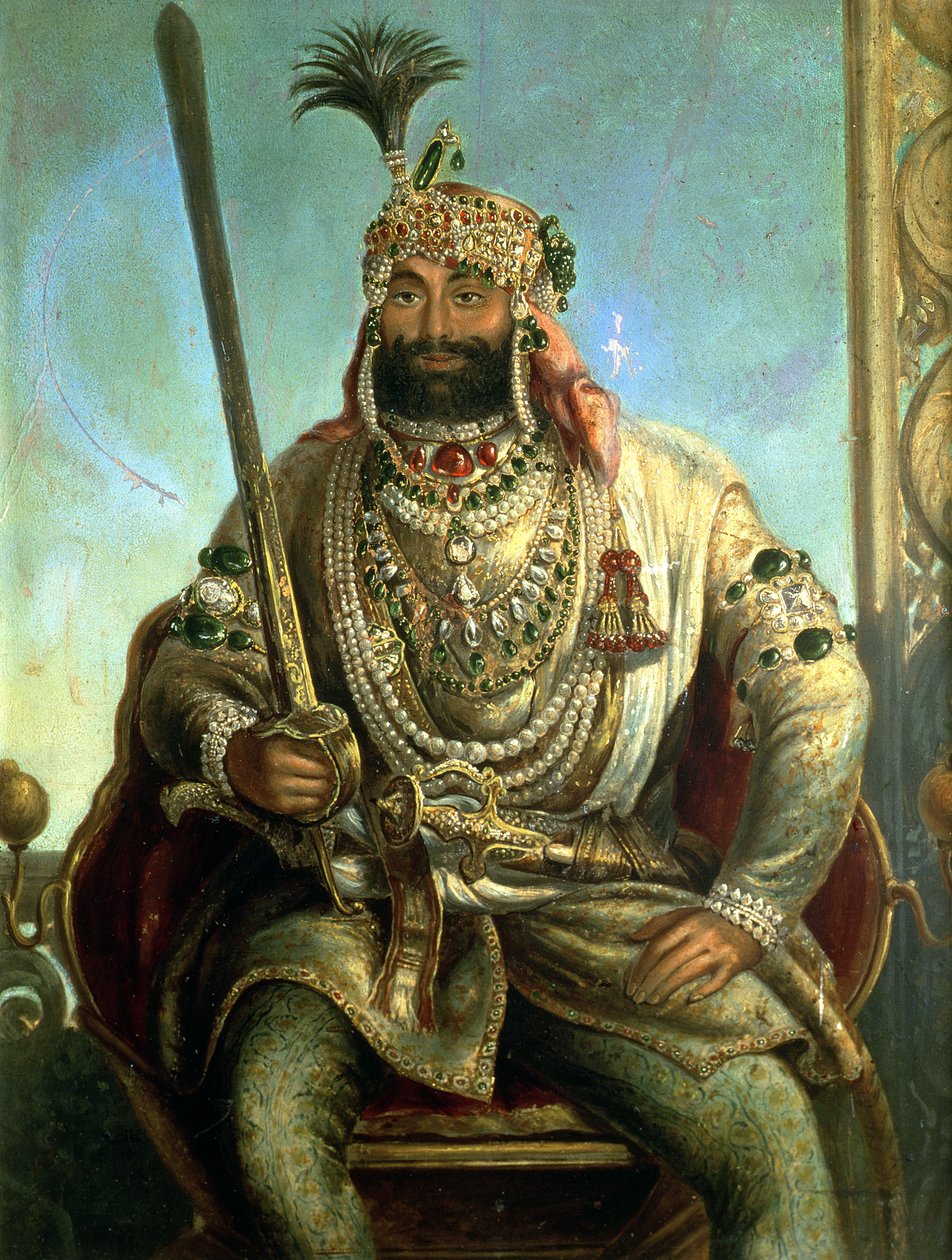 Portrett av Maharaja Sher Singh, i kongelig kjole, ca. 1850 av August Theodor Schoefft
