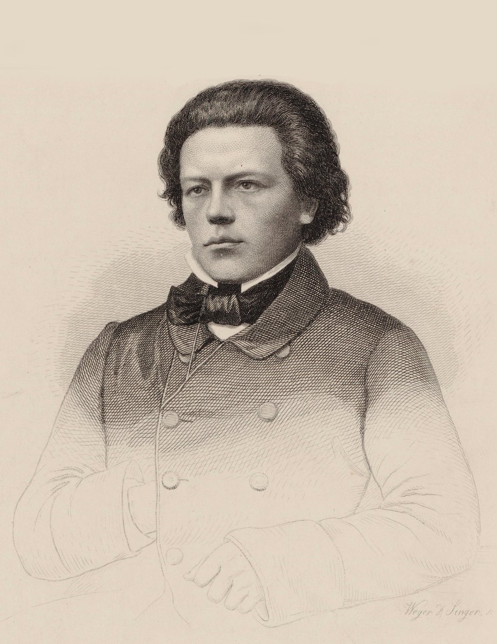 Portrett av komponisten Anton Rubinstein 1829-1894, 1850. av August Weger